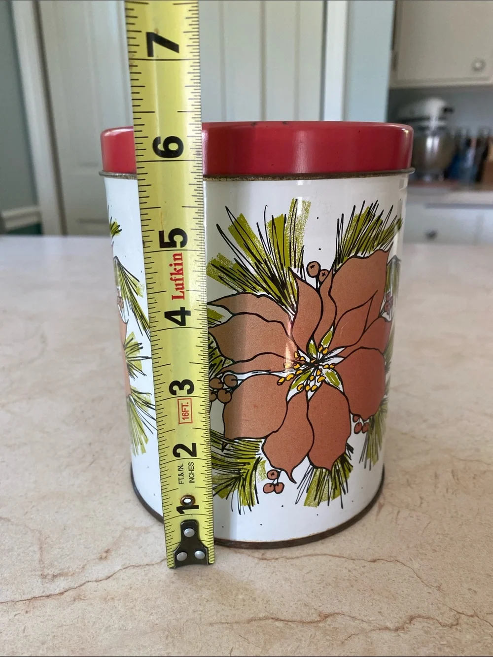VINTAGE 80s Holiday Poinsettia Tin - Red Flower Design